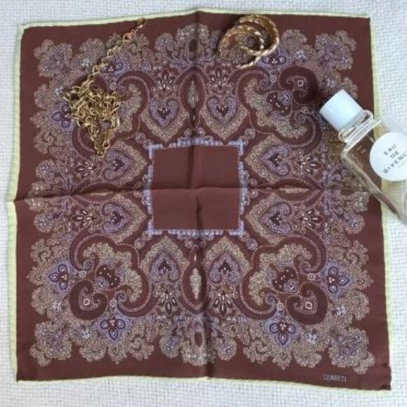 Cerruti Brown Geometric Floral Printed Silk Square Scarf - Made in Italy - Picture 1 of 6
